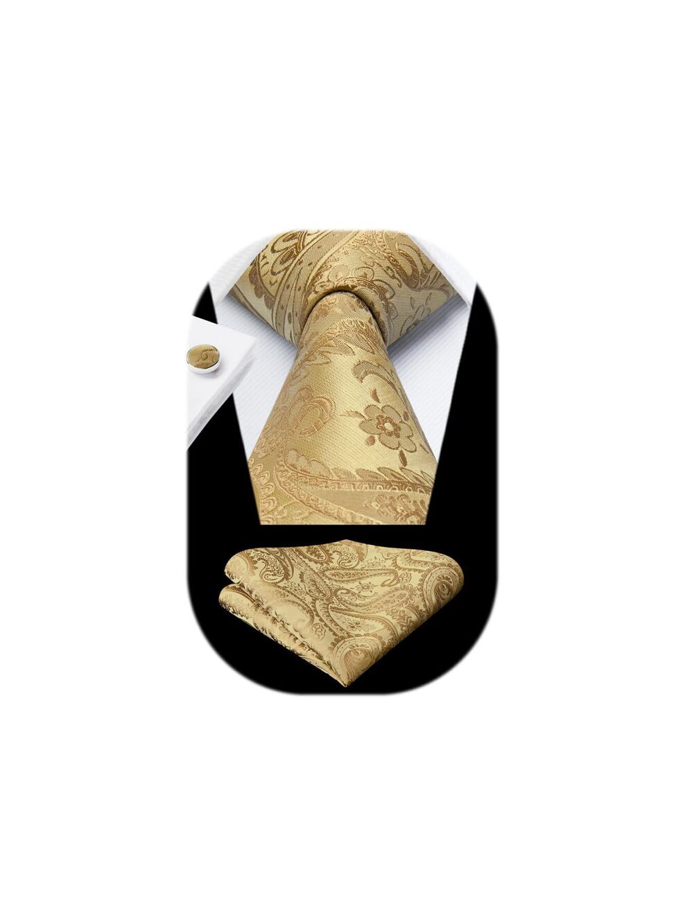 9278 Gold Tie Paisley Ties Handkerchief Cufflinks Set Classic Ties Floral